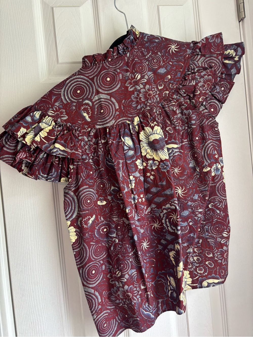 Ulla Johnson Plum Floral Ruffle-Sleeve Top - Picture 7 of 7